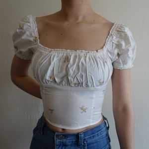 Ivory floral patterned ruffle top